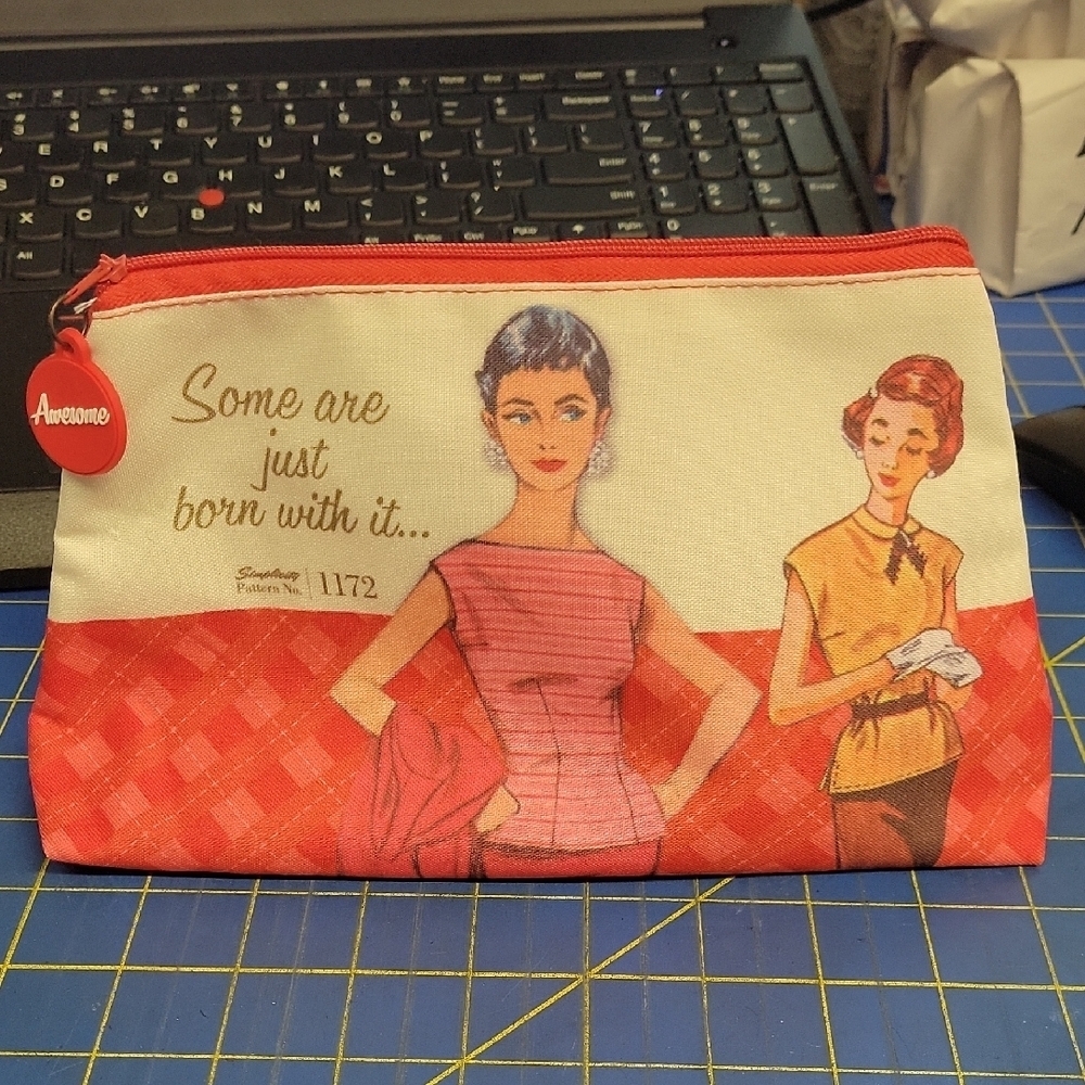 Simplicity 1172 "Some are just born with it" Retro Red Zip 10" x 6" x 3" Pouch